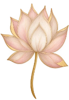 Fiore di loto decorativo nei toni del rosa cipria, beige e bianco con dettagli dorati su sfondo trasparente